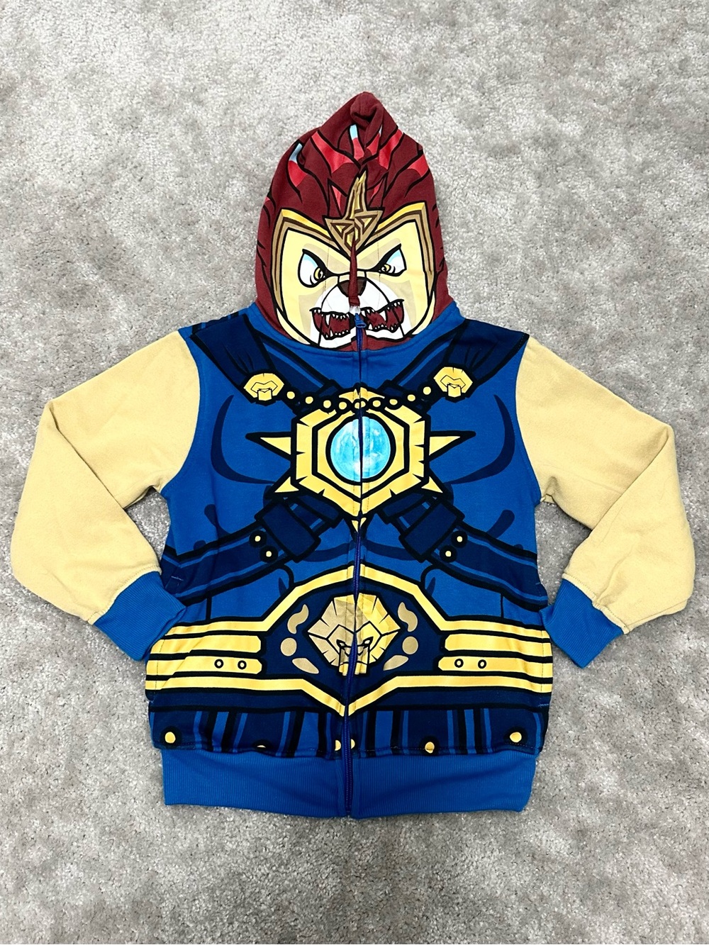 LEGO Legends of Chima LAVAL Jacket Hoodie Zip Up Costume Character Face on Hood